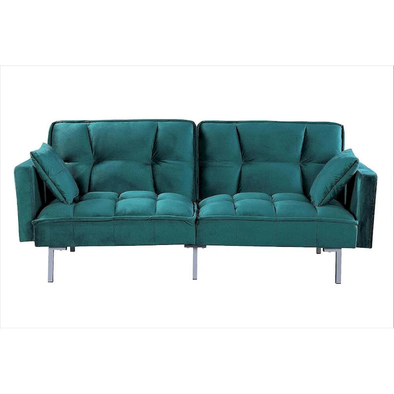 Rozkládací pohovka s funkcí spaní, sametová rozkládací pohovka s tuftovaným designem v mid-century stylu a kovovými nohami