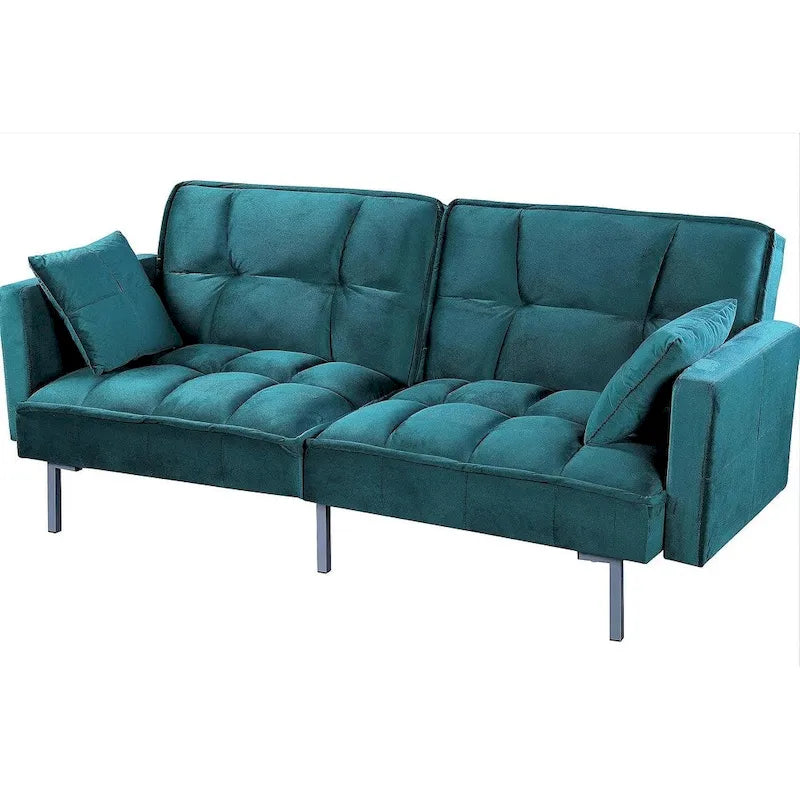 Rozkládací pohovka s funkcí spaní, sametová rozkládací pohovka s tuftovaným designem v mid-century stylu a kovovými nohami