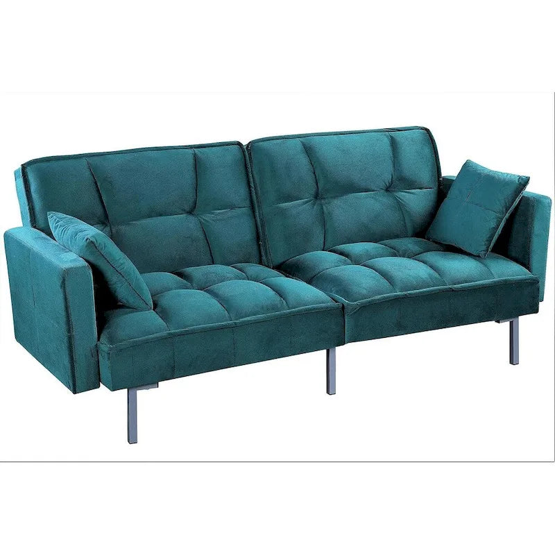 Rozkládací pohovka s funkcí spaní, sametová rozkládací pohovka s tuftovaným designem v mid-century stylu a kovovými nohami