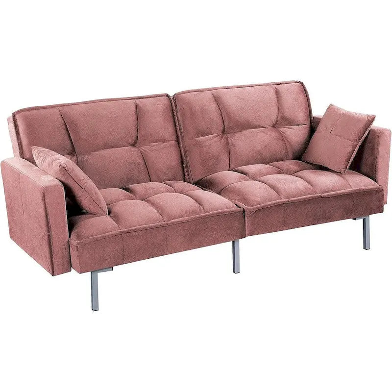 Rozkládací pohovka s funkcí spaní, sametová rozkládací pohovka s tuftovaným designem v mid-century stylu a kovovými nohami