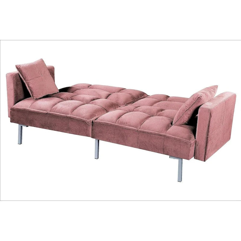 Rozkládací pohovka s funkcí spaní, sametová rozkládací pohovka s tuftovaným designem v mid-century stylu a kovovými nohami