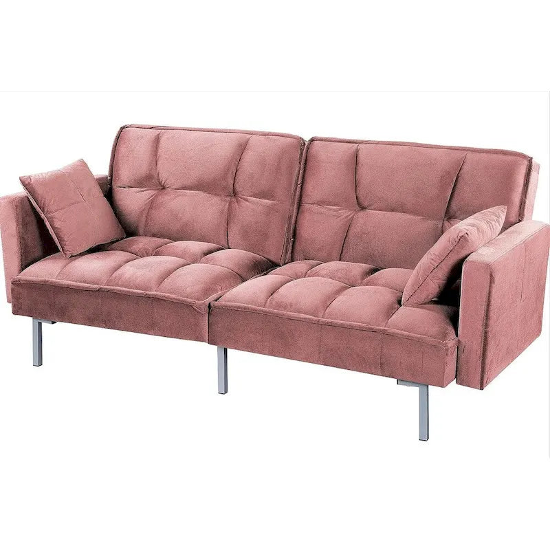 Rozkládací pohovka s funkcí spaní, sametová rozkládací pohovka s tuftovaným designem v mid-century stylu a kovovými nohami