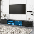 Meuble TV LED pour téléviseurs jusqu'à 105, console multimédia avec portes en verre trempé, meuble de divertissement avec 2 tiroirs et placards