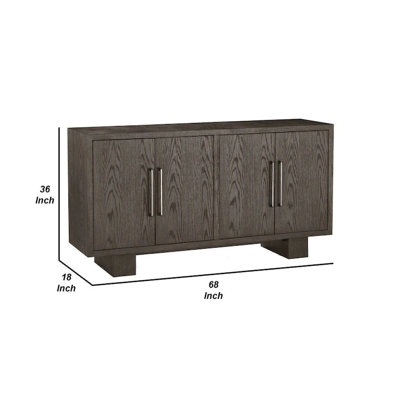 68 Inch Sideboard Buffet Cabinet, Rubberwood, Grain Details, Ash Gray