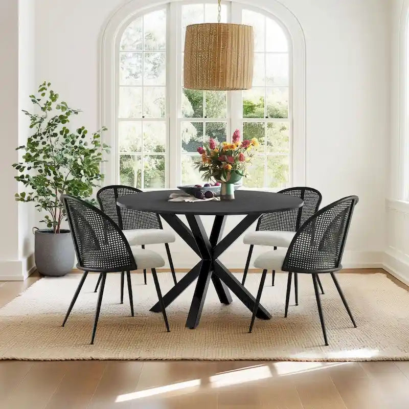 High Back Rattan Boucle Dining Chair