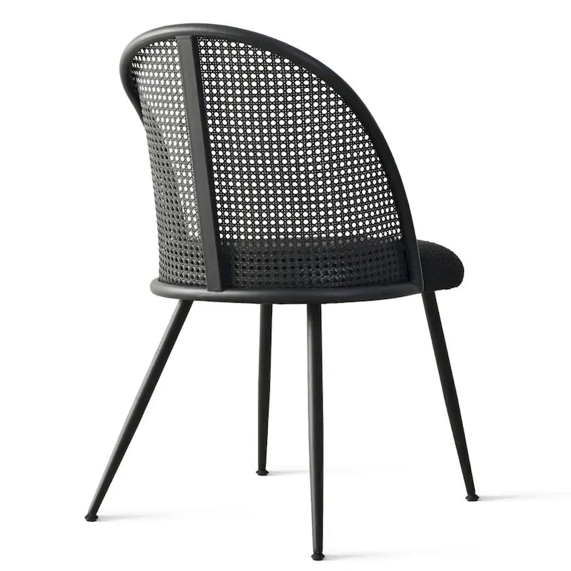 High Back Rattan Boucle Dining Chair