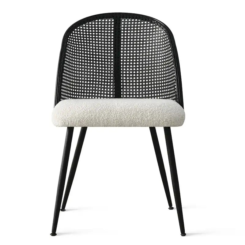 High Back Rattan Boucle Dining Chair