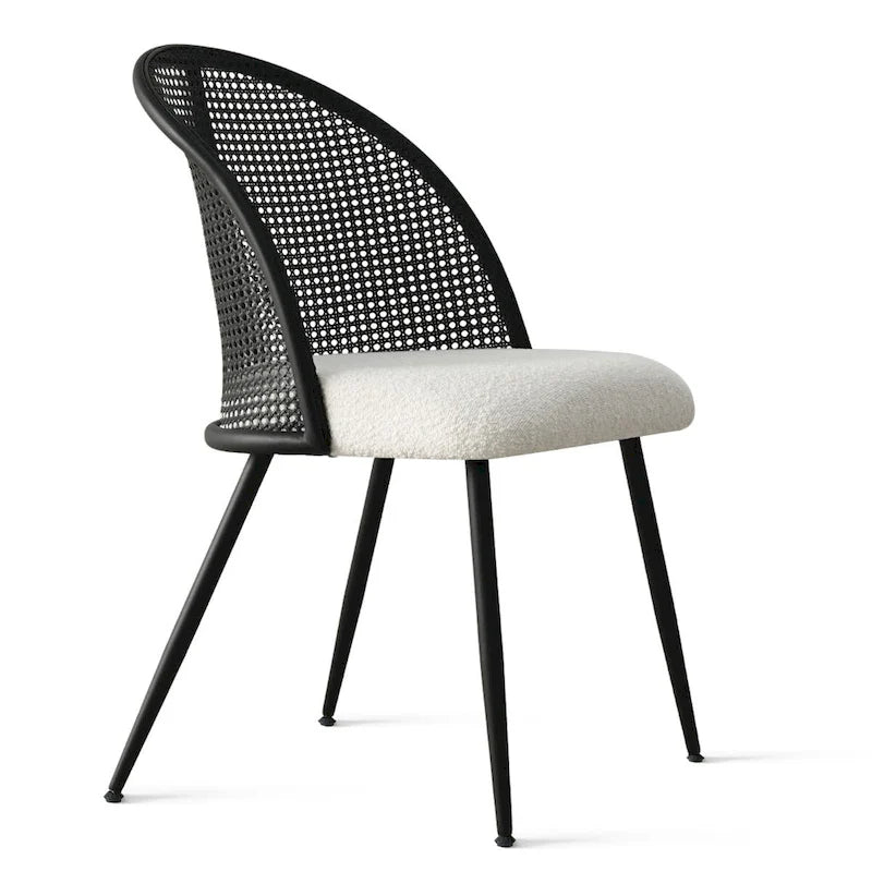 High Back Rattan Boucle Dining Chair