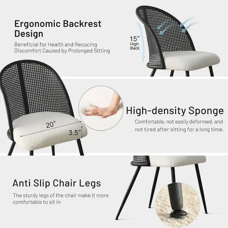 High Back Rattan Boucle Dining Chair