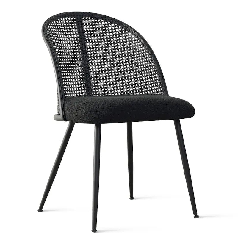 High Back Rattan Boucle Dining Chair