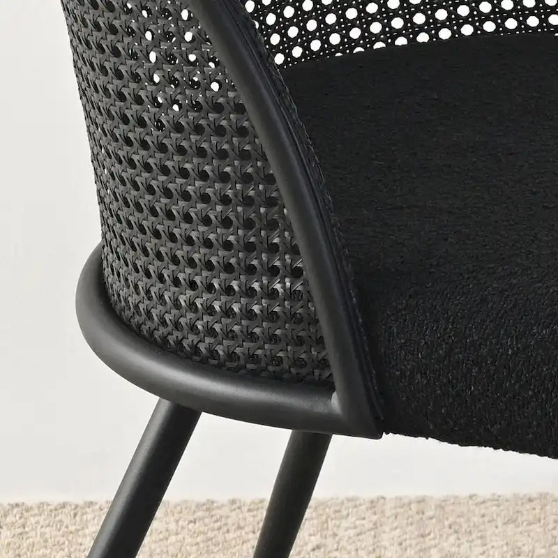 High Back Rattan Boucle Dining Chair