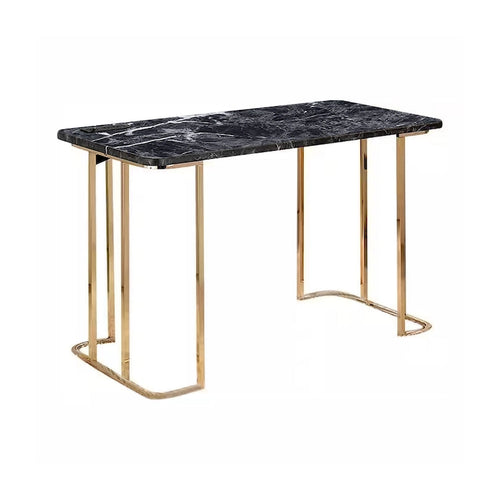 47-Zoll-Schreibtisch, USB-Steckdose, goldfarbene Metallbeine, schwarze Kunstmarmorplatte
