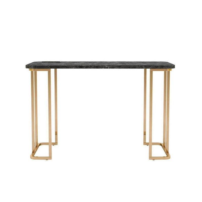 47-Zoll-Schreibtisch, USB-Steckdose, goldfarbene Metallbeine, schwarze Kunstmarmorplatte