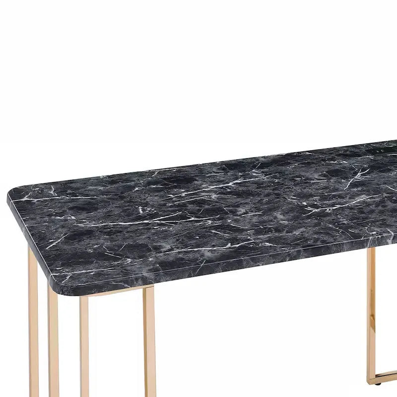 47-Zoll-Schreibtisch, USB-Steckdose, goldfarbene Metallbeine, schwarze Kunstmarmorplatte
