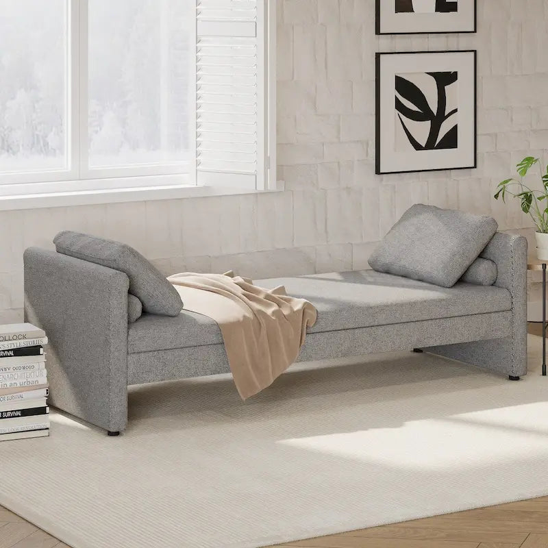 Modern Upholstered Chaise Lounger Daybed with Pillows Small Single Daybed for Living Rooms
