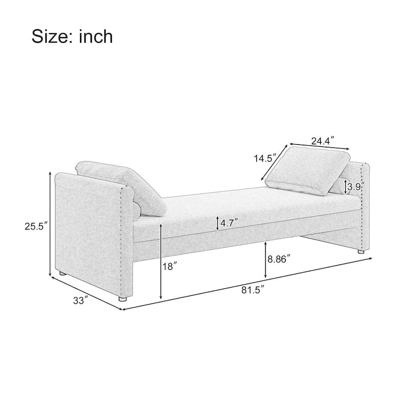 Moderní čalouněné lehátko typu chaise longue s polštáři, malé jednomístné lehátko do obývacího pokoje