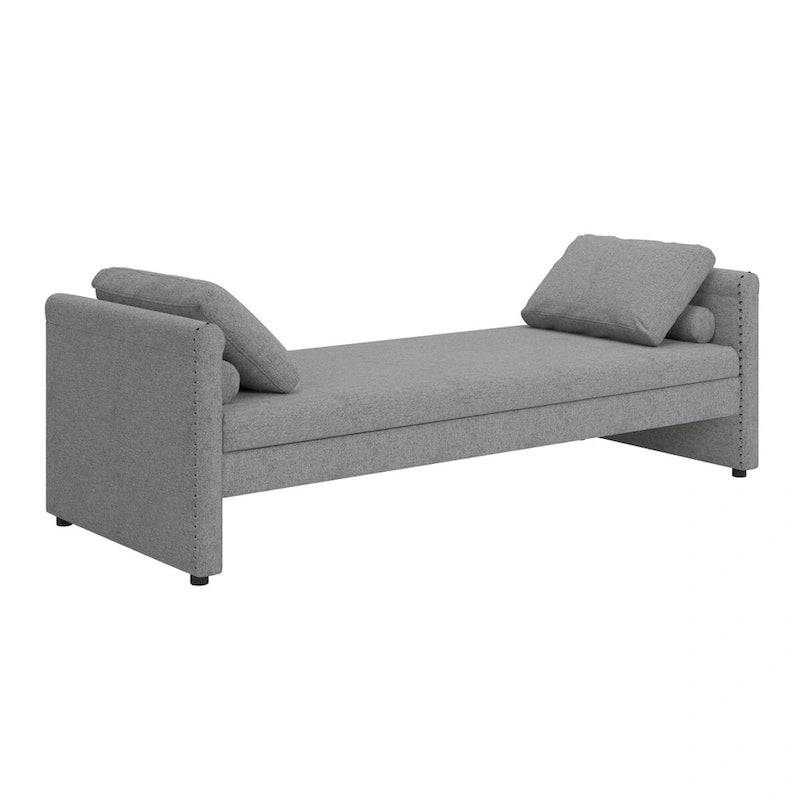 Moderní čalouněné lehátko typu chaise longue s polštáři, malé jednomístné lehátko do obývacího pokoje